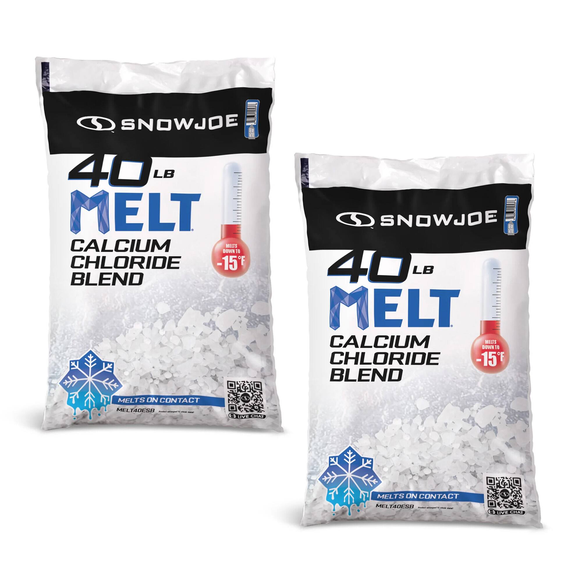SNOWJOE  
40 LB MELT  
CALCIUM CHLORIDE BLEND  
-15°F  
MELTS ON CONTACT  
MELT40DESB