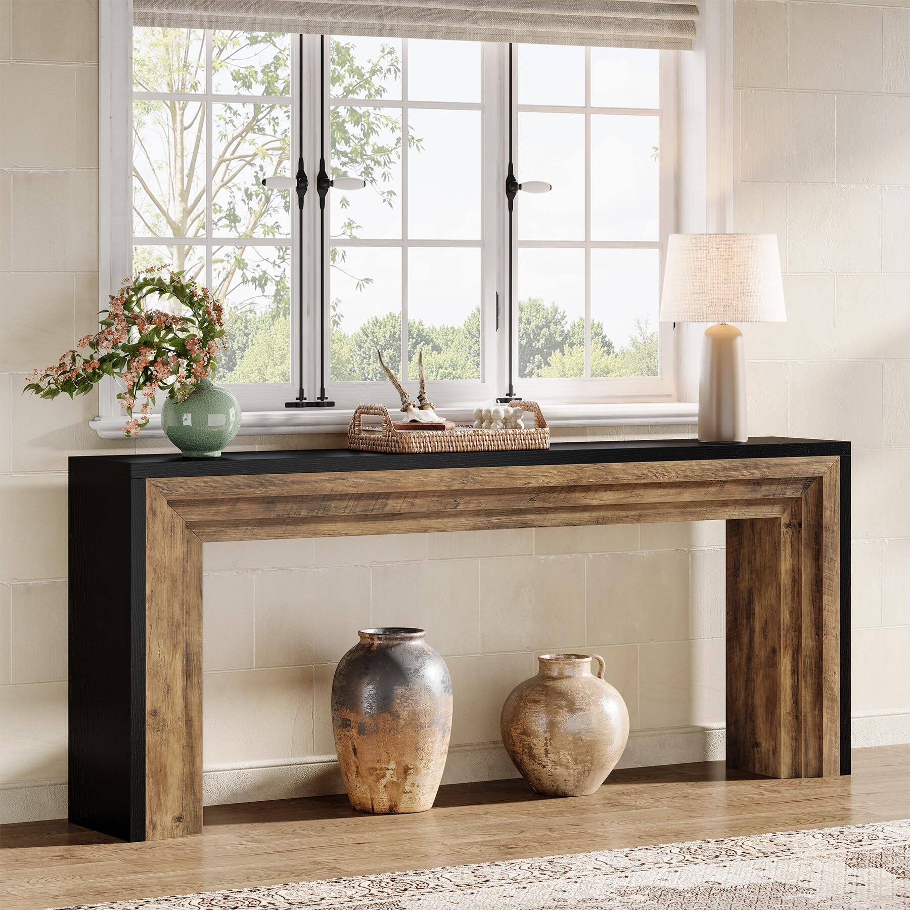 Left. Tribesigns - 70.9-Inch Long Console Table, Farmhouse Narrow Wooden Sofa Table Behind The Couch for Living Room, Entryway, Hallway, Fo - Black + Brown.