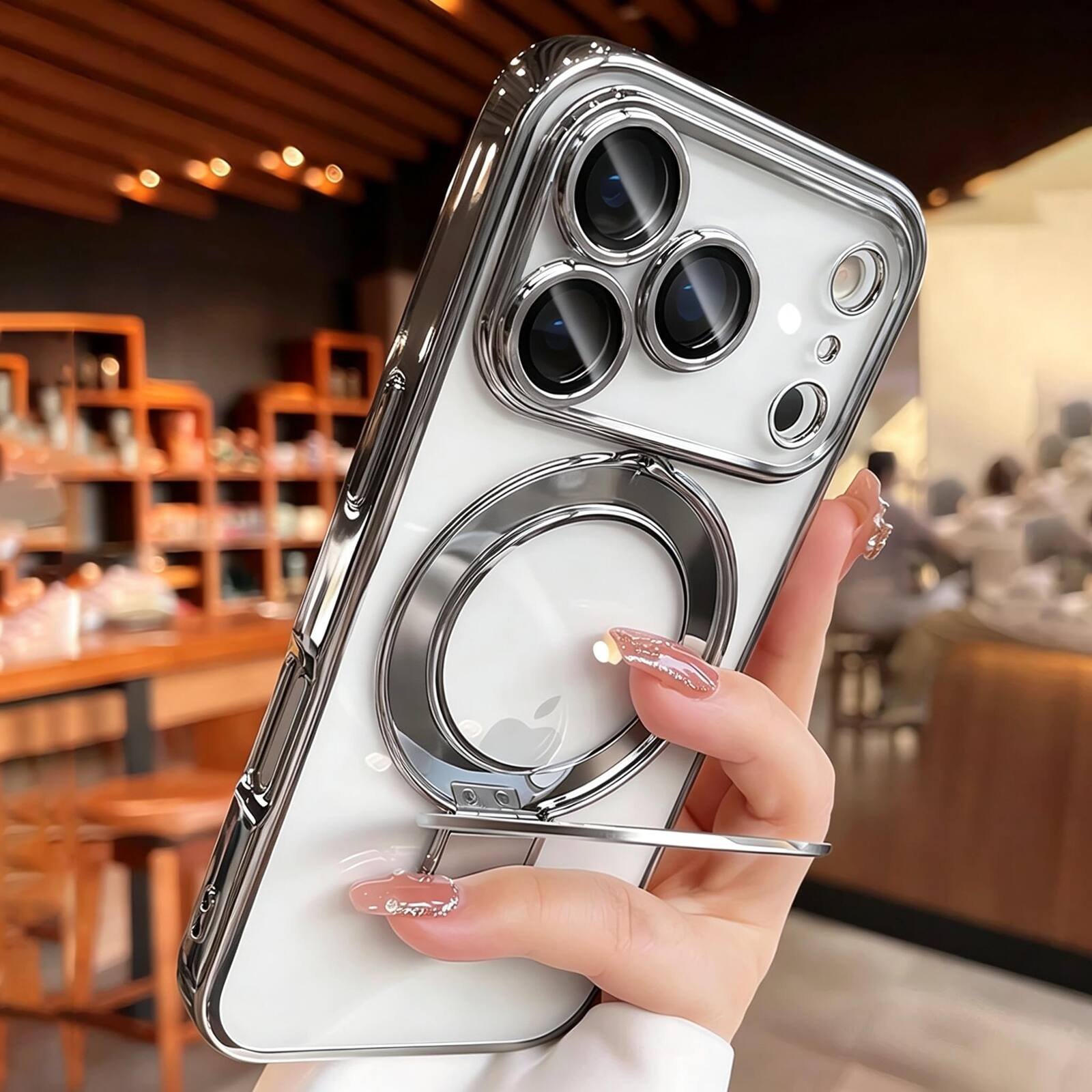 Left. UUCOVER - Magnetic Case for iPhone 18 Pro Max,Shockproof TPU+PC Clear Case Ring Stand Compatible with MagSafe Camera Lens Cover - Gray.