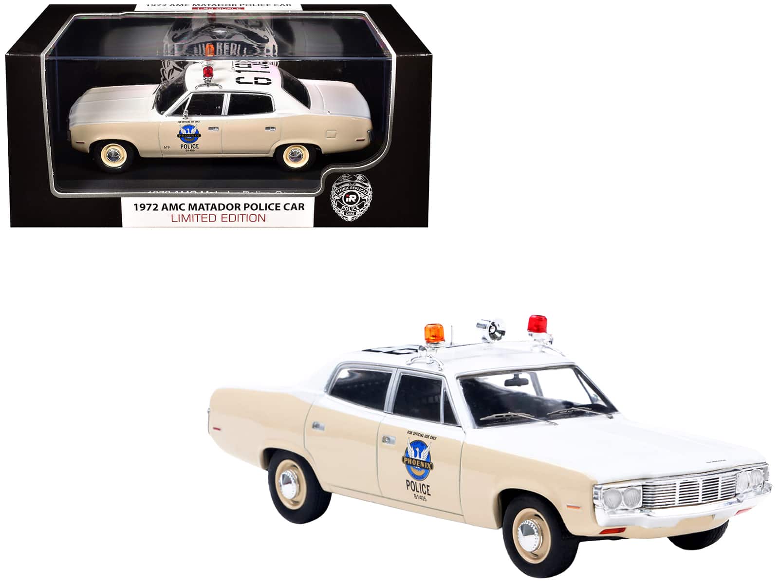 "1972 AMC Matador Police Car ""Phoenix Police Department"" White and Beige 1/43 Diecast Model by Iconic Replicas" price history on PriceWatchPro