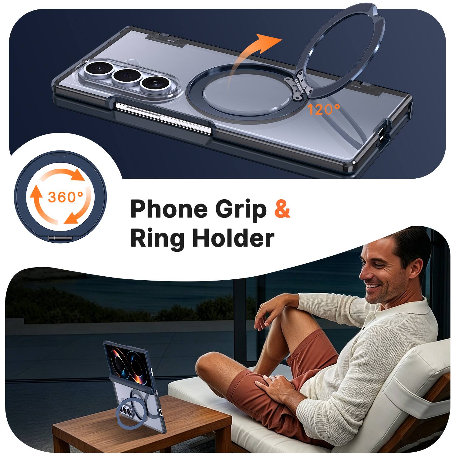 120°
360°
Phone Grip & Ring Holder