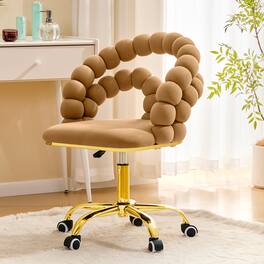 Loheer - Loheer- Velvet Swivel Office Chair Bubble Back Vanity Chair for Bedroom Makeup Room Gold Base Wheels 2.1 ft - Brown,Gold