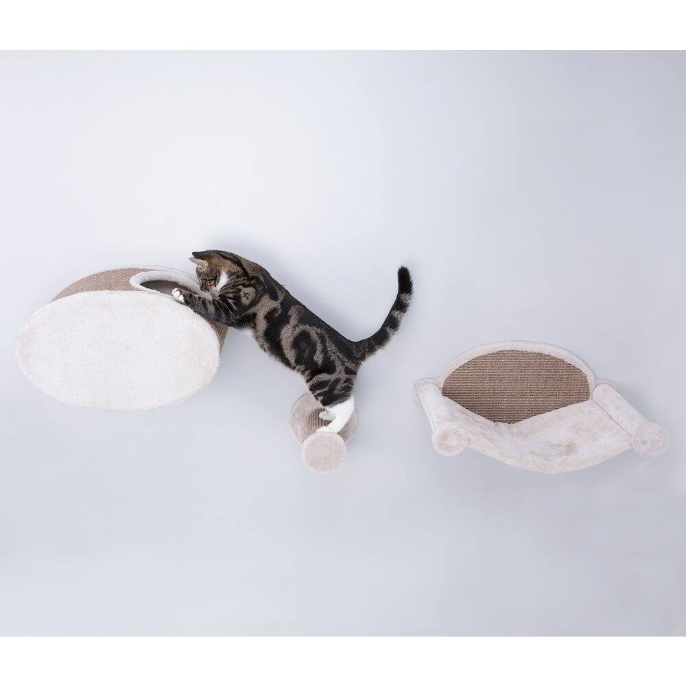 Angle. TRIXIE - Liam Multi-Level Wall Mounted Cat Perch-Lounge Set - Light Gray/Brown.