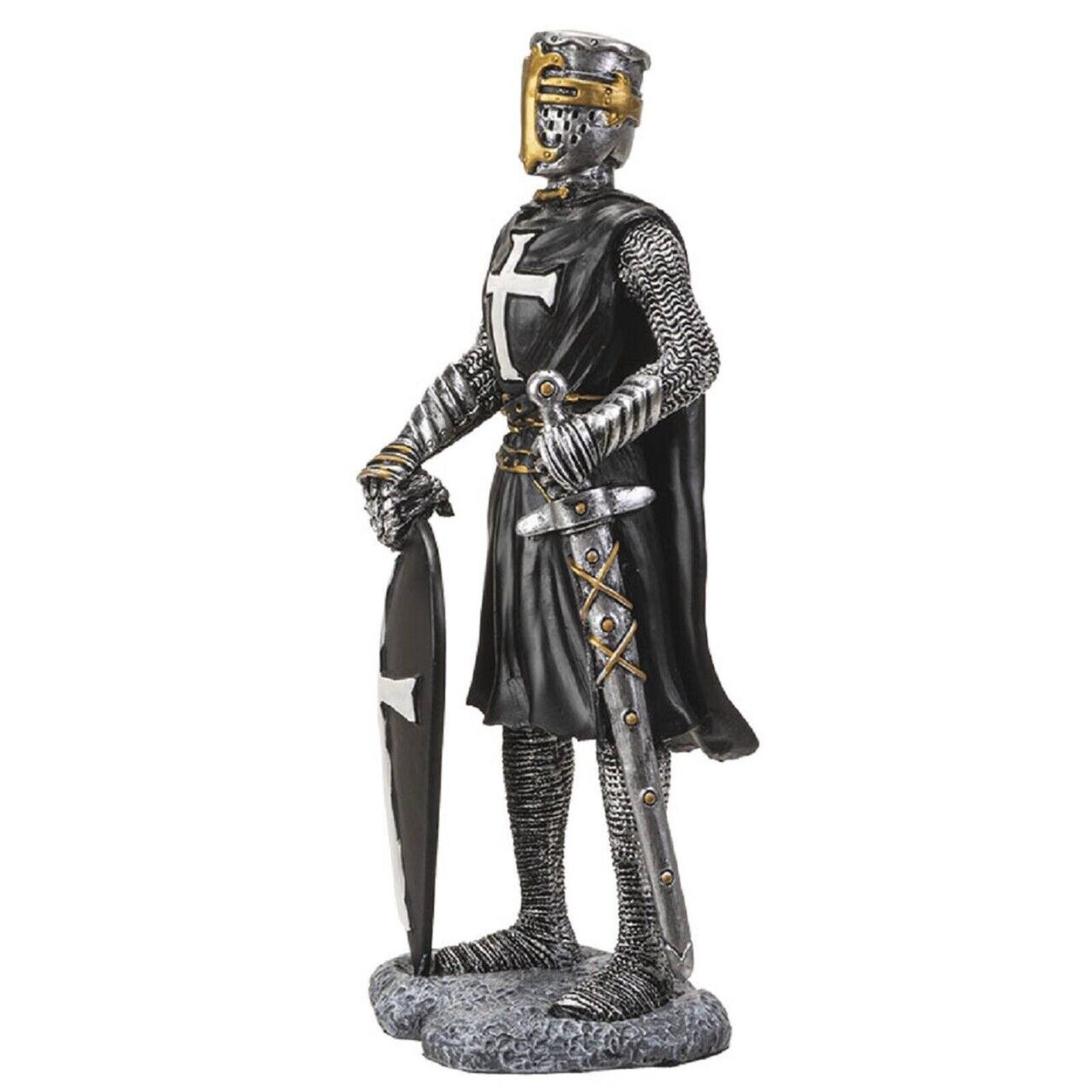Back. Pacific Trading - Crusader Knight with Shield Figurine 8 Inch Black.