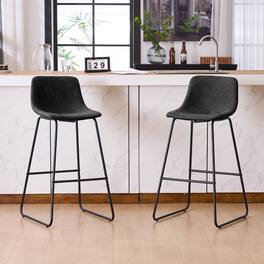 FERPIT - Faux Shearling Counter Height Bar Stools Set of 2, Upholstered Bar Stools with Footrest, 30" - Black