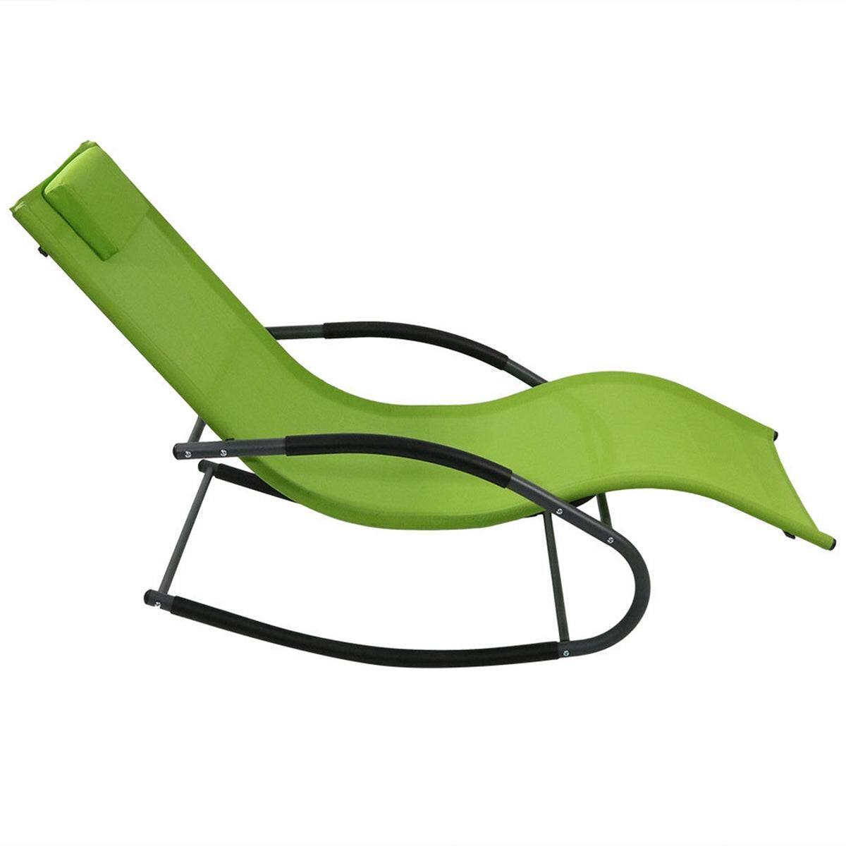 Angle. Hivvago - Modern Green Rocking Chaise Lounge Chair Patio Lounger with Pillow - Green.