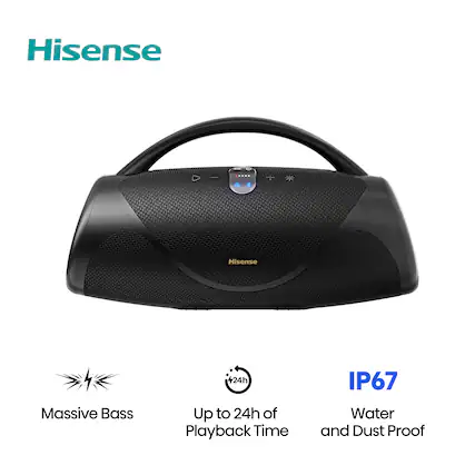 Hisense
- Hisense
- 24h
- IP67
- Massive Bass
- Up to 24h of Playback Time
- Water and Dust Proof