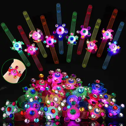 Front. Joyfy - 12 Pack LED Light Up Spinning Bracelets Glow Fidget Party Favors for Kids Goodie Bags Stuffers for Birthday - Multicolor.