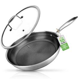 NutriChef - 10" Stainless Steel Frying Pan, Triply Kitchenware, Non-Stick, Scratch-Resistant Honeycomb Pattern (NC3PL10) - Assorted