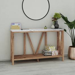 Emma + Oliver - Owen Modern Farmhouse Entryway Console Accent Table - Concrete Top/Warm Oak Frame