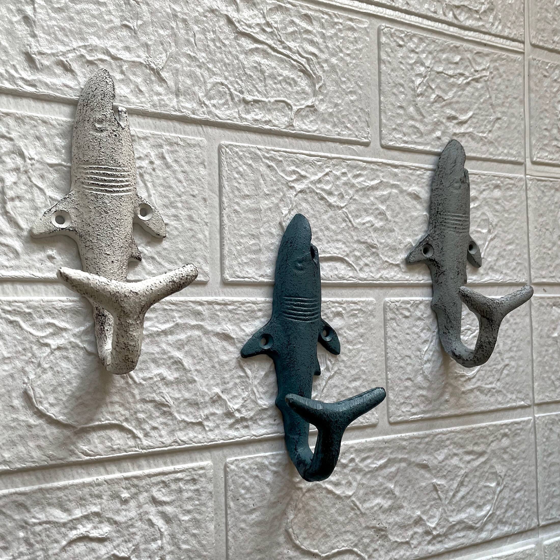 Alt View 3. Zeckos - Set of 3 Shark Wall Hooks in Blue, Gray, White – Perfect for Nautical Themes - Multicolored.