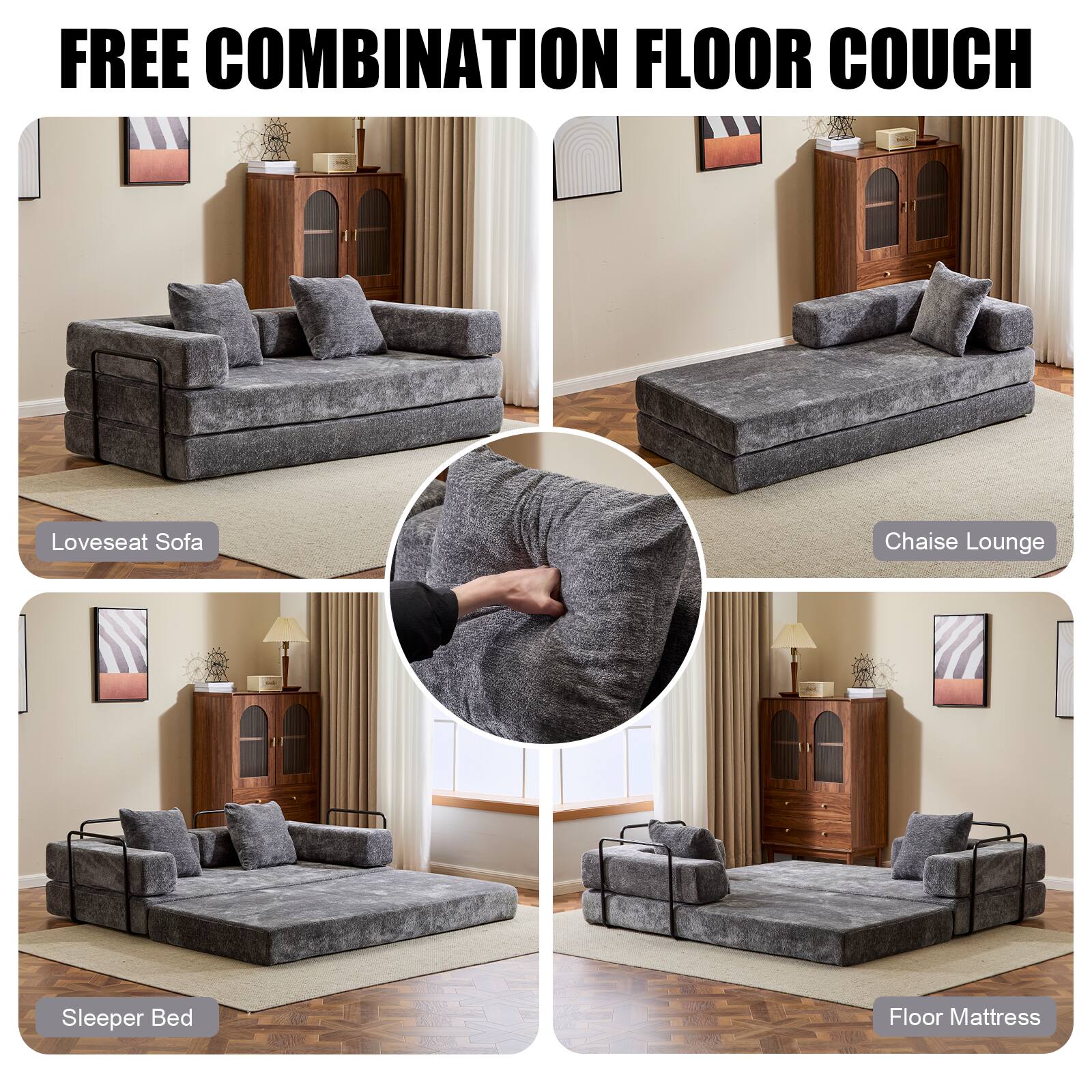FREE COMBINATION FLOOR COUCH

- Loveseat Sofa
- Chaise Lounge
- Sleeper Bed
- Floor Mattress