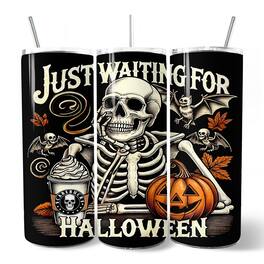 OrnamentallyYou - Waiting For Halloween 20oz Tumbler With Lid and Stainless Steel Straw, Funny Skeleton Gift Cup - Multicolored