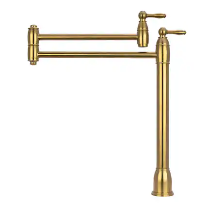 Front. Akicon - Akicon Solid Brass Deck-Mounted Pot Filler Kitchen Faucet with Dual Joint Swing Arms in Brushed Gold - Brushed Gold.