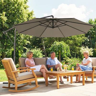Outsunny 10 ft Offset Patio Umbrella with Cover, Round Hanging Cantilever Umbrella with 6-Position 360 Rotation, Crank Handle, Tilt, Tan Outsunny 10 ft Offset Patio Umbrella with Cover, Round Hanging Cantilever Umbrella with 6-Position 360 Rotation, Crank Handle, Tilt, Tan