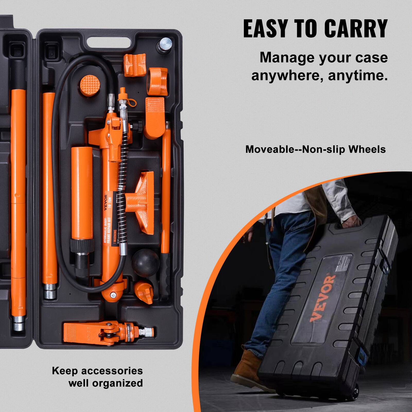 EASY TO CARRY  
Manage your case anywhere, anytime.  

Moveable--Non-slip Wheels  

Keep accessories well organized