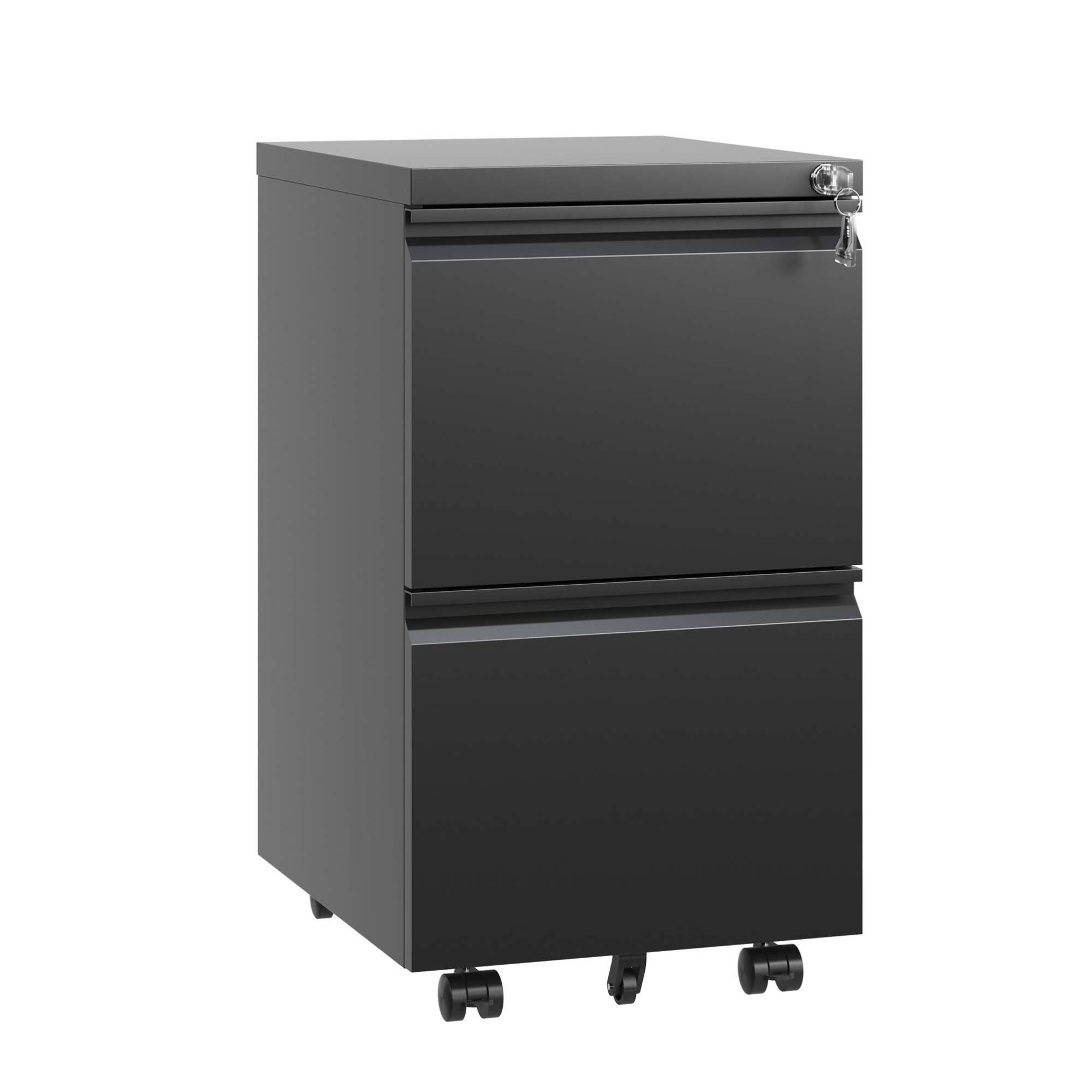 Front. GOODSILO - Fully Assembled Rolling Mobile File Cabinet with Lock for Legal/Letter/A4 - 2 Drawers - Black.