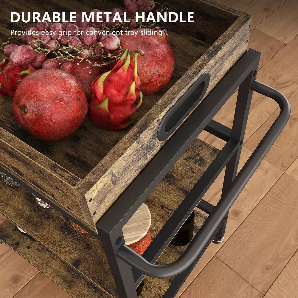 DURABLE METAL HANDLE  
Provides easy grip for convenient tray sliding