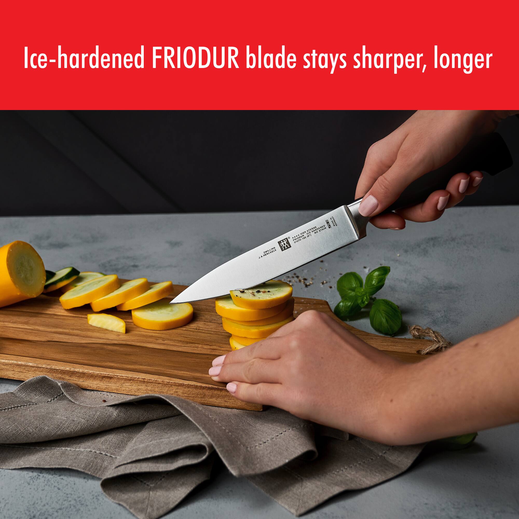 Ice-hardened FRIODUR blade stays sharper, longer
