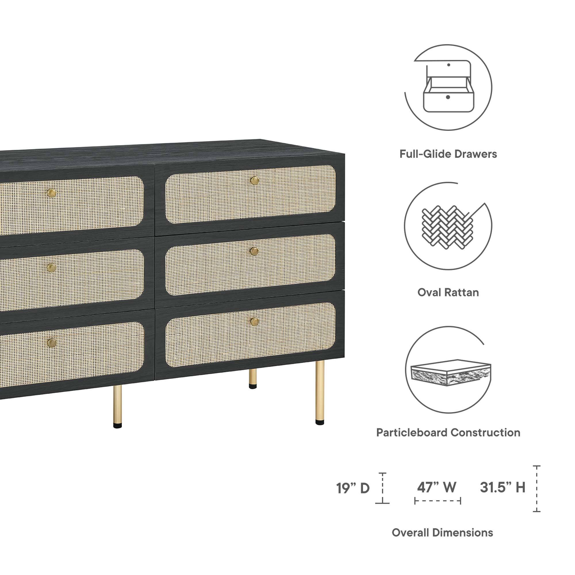Full-Glide Drawers  
Oval Rattan  
Particleboard Construction  

Overall Dimensions  
19" D x 47" W x 31.5" H