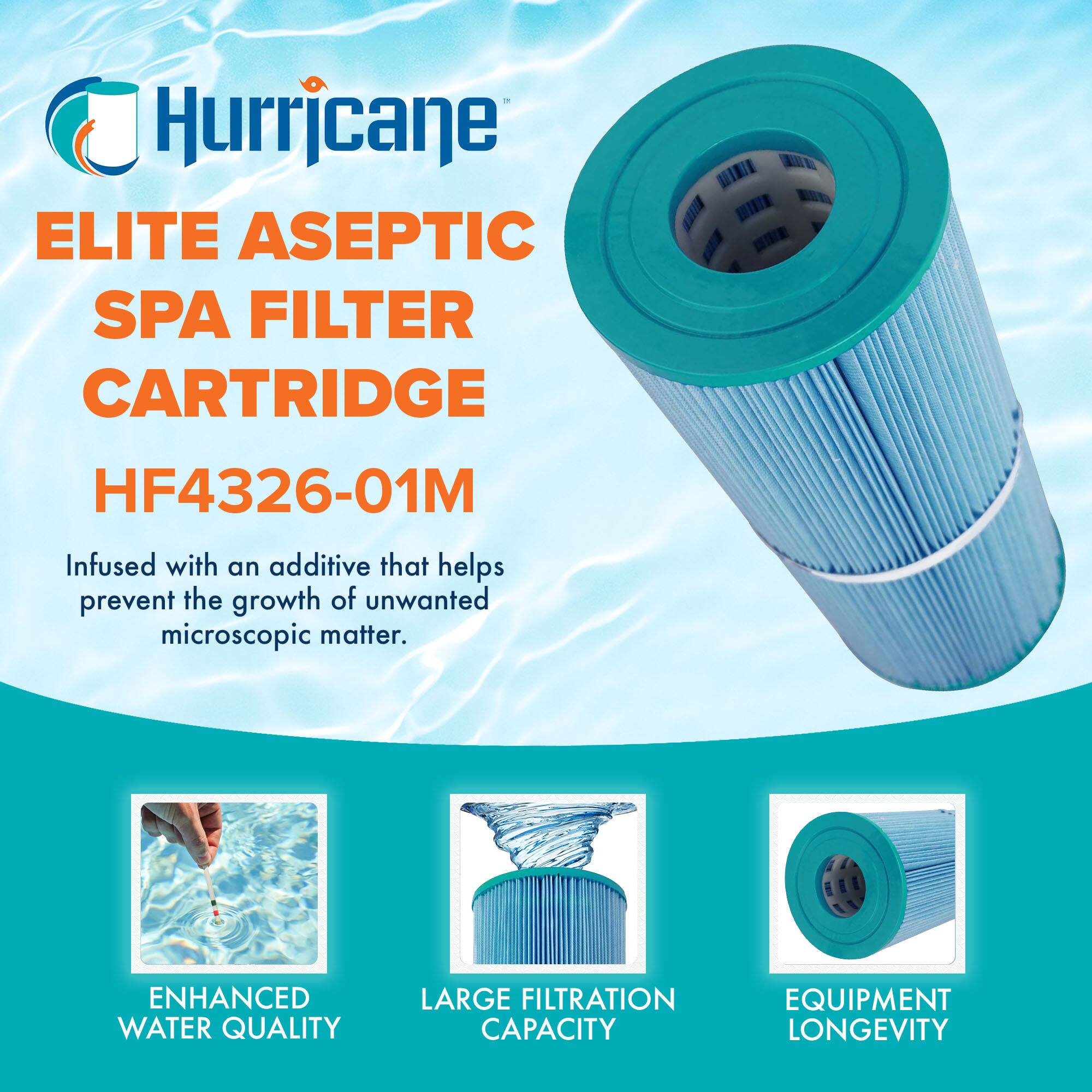 Hurricane ELITE ASEPTIC SPA FILTER CARTRIDGE HF4326-01M

Infused with an additive that helps prevent the growth of unwanted microscopic matter.

ENHANCED WATER QUALITY
LARGE FILTRATION CAPACITY
EQUIPMENT LONGEVITY