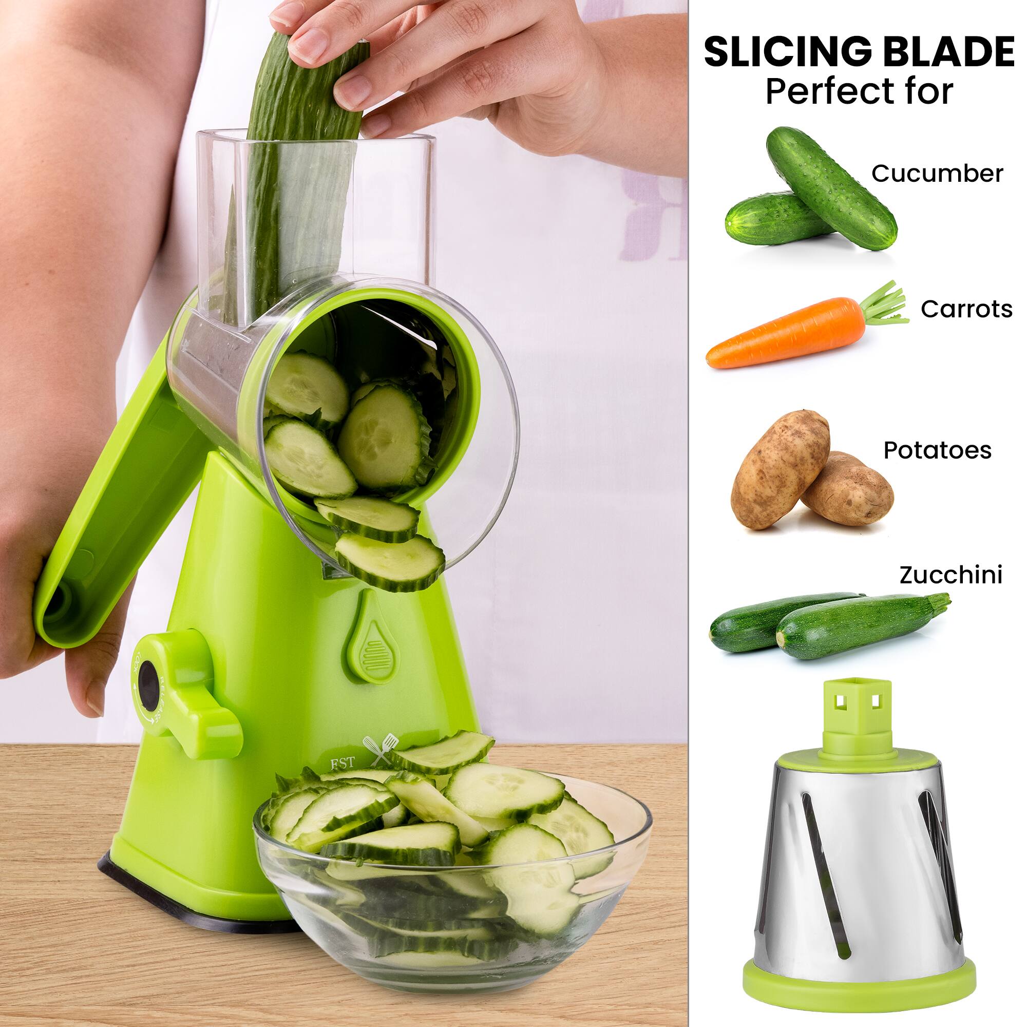 SLICING BLADE  
Perfect for  
Cucumber  
Carrots  
Potatoes  
Zucchini