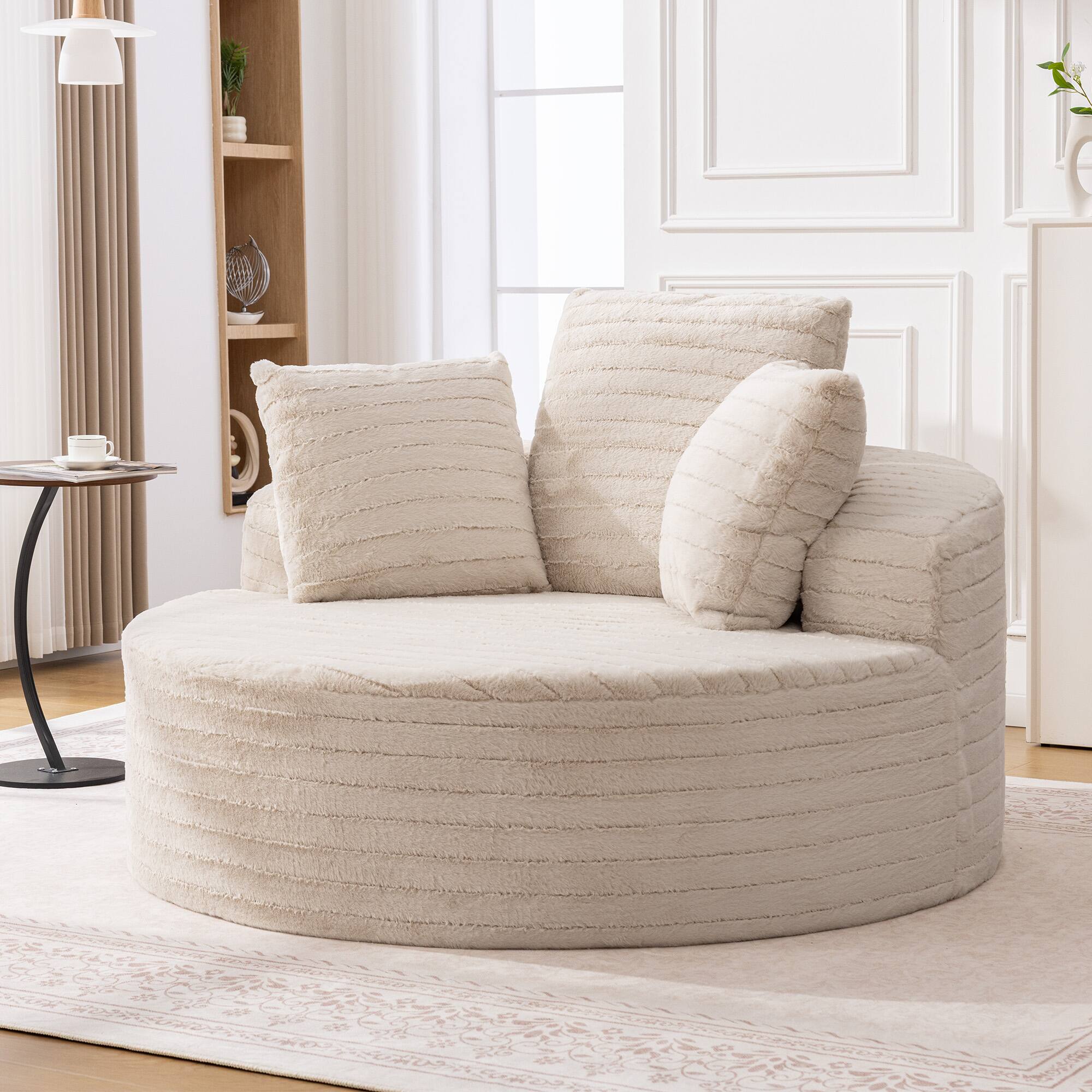 Alt View 6. KERDOM - Oversized Round Sofa, Fluffy 59'' Upholstered Deep Seat Circle Sofa Reading Lounge Chair with Pillows for Living Room - Beige.