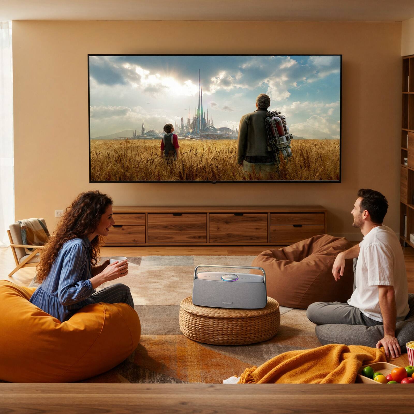 Alt View 10. Tronsmart - Fiitune X30 Portable Bluetooth Speaker, Hi-Res Spatial Audio w/ Wireless 80W Sound, IPX6 Waterproof, 14H Playtime, EQ - Silver Gray.