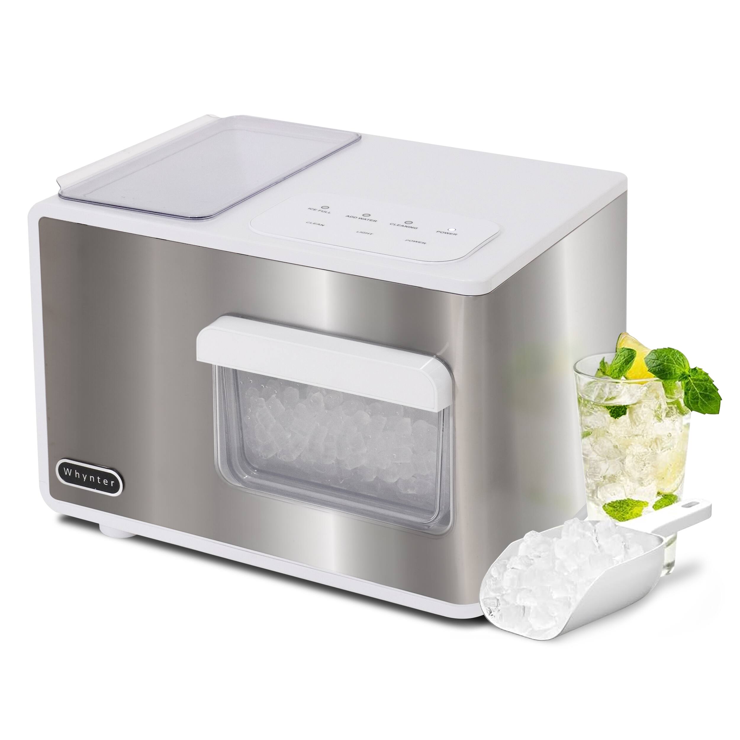 Whynter - IBX-388WS SonicSnö Countertop Nugget Ice Maker 40lbs/24hrs with Removable Ice Drawer, Chewable Pebble/Sonic Type Ice - Silver