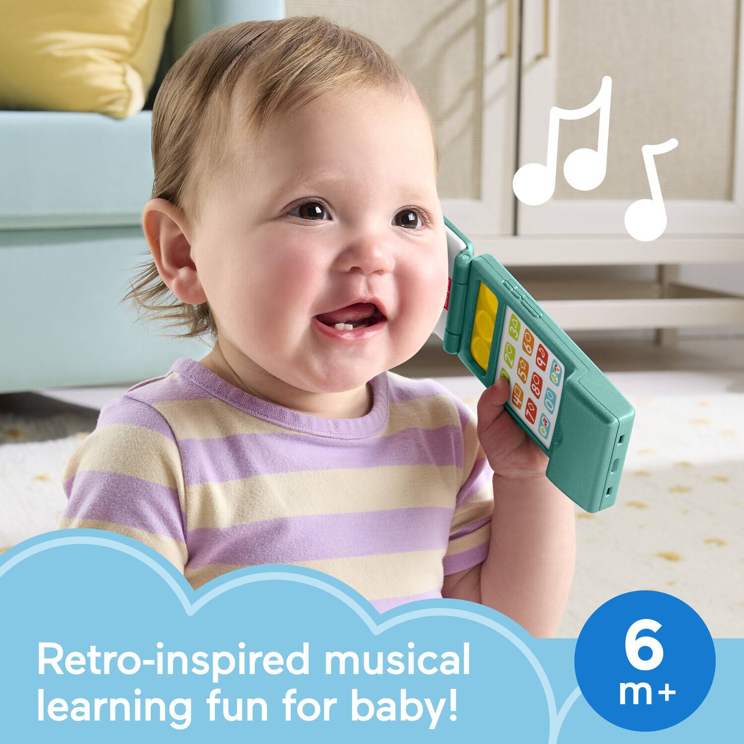 Retro-inspired musical learning fun for baby!  
6 m+