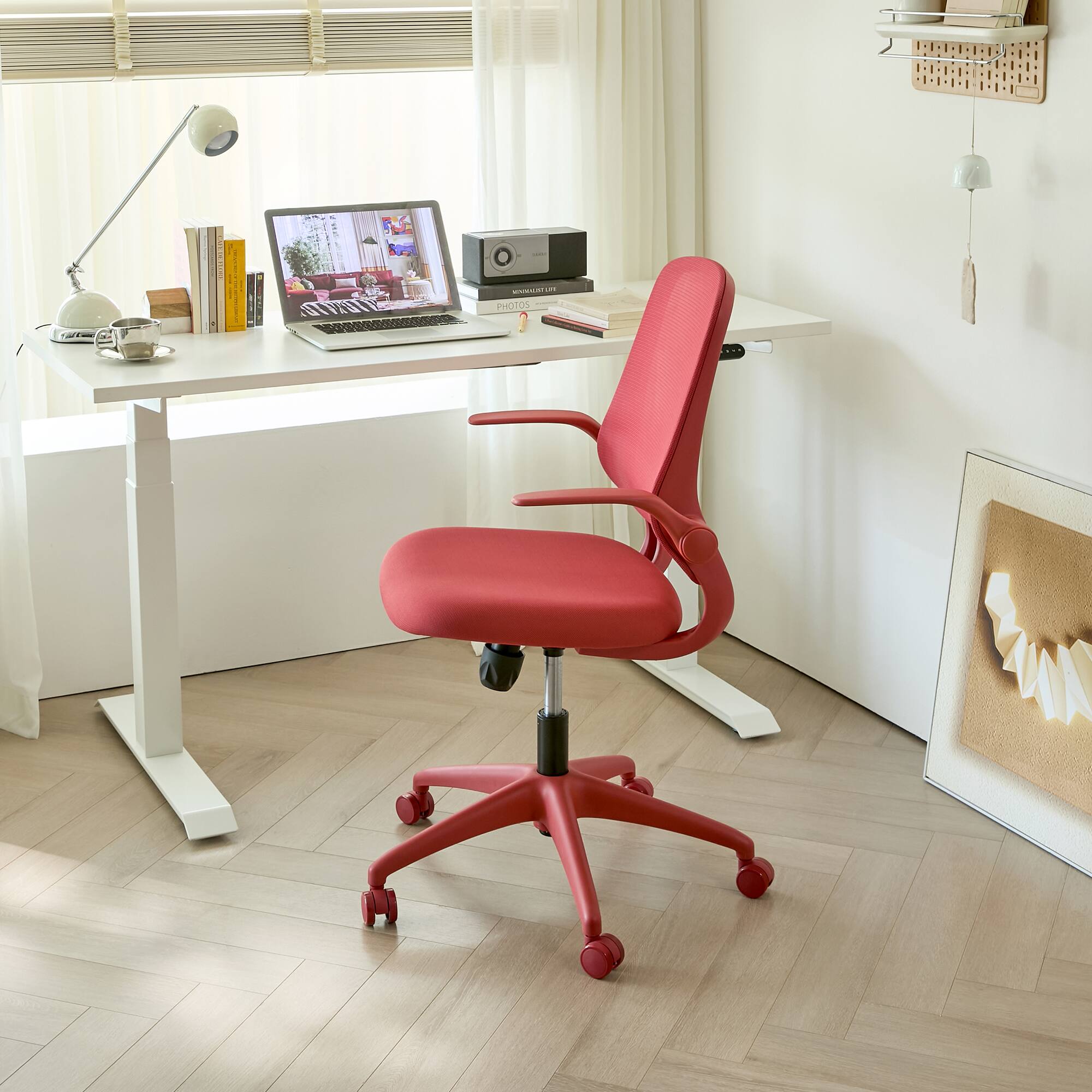 Angle. Anysun - Ergonomic Color Office Chair – High Back Mesh, Flipping Armrests, Molded Foam Seat – Rotating, Lifting Multi‑Functional - Red.