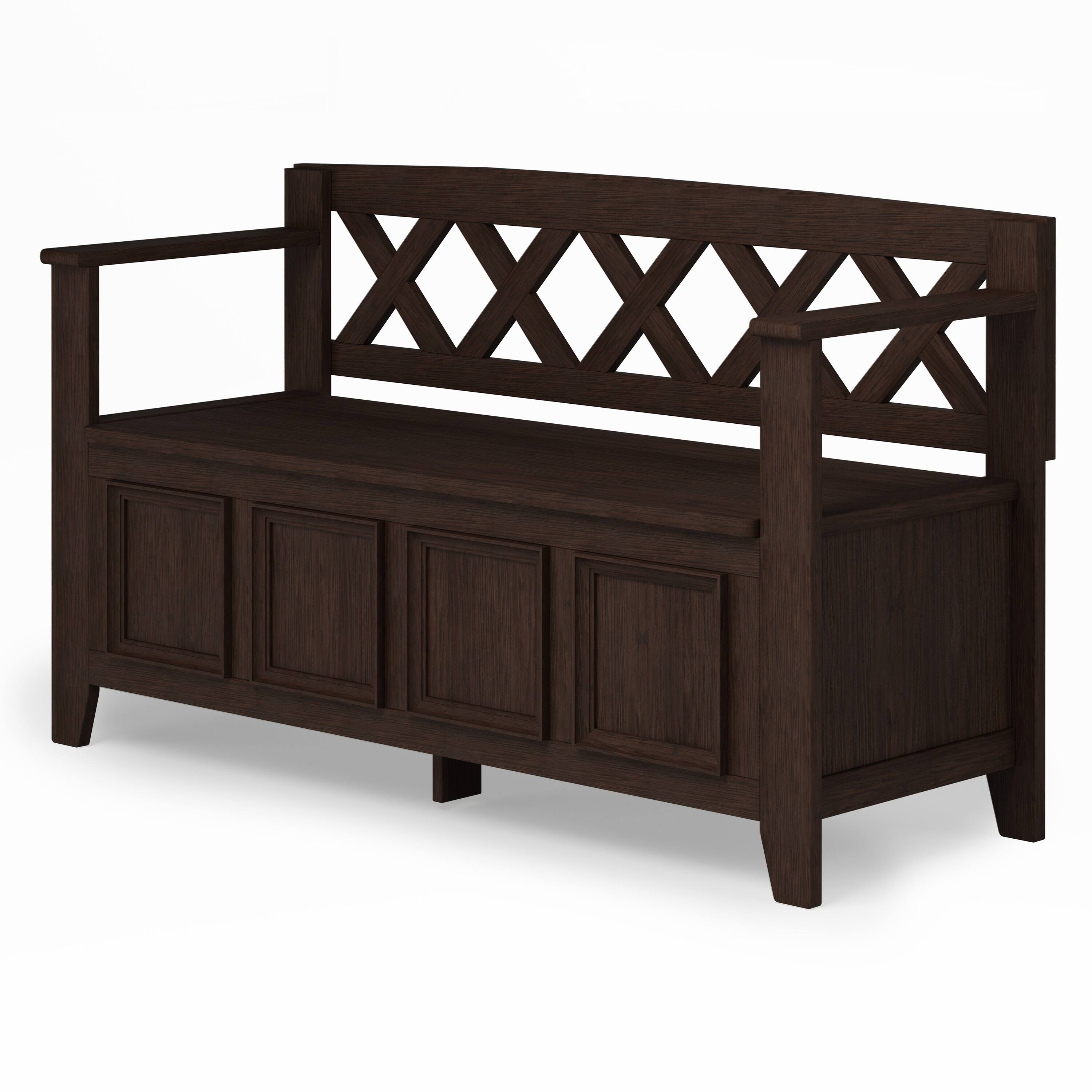 Angle. Simpli Home - Amherst Entryway Storage Bench - Farmhouse Brown.