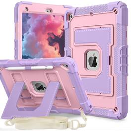 UUCOVER - Rugged Protective Case for iPad 9th 8th 7th Gen 10.2-inch (2021/2020/2019) Shockproof Stand Cover with Shoulder Strap - Pink+Purple