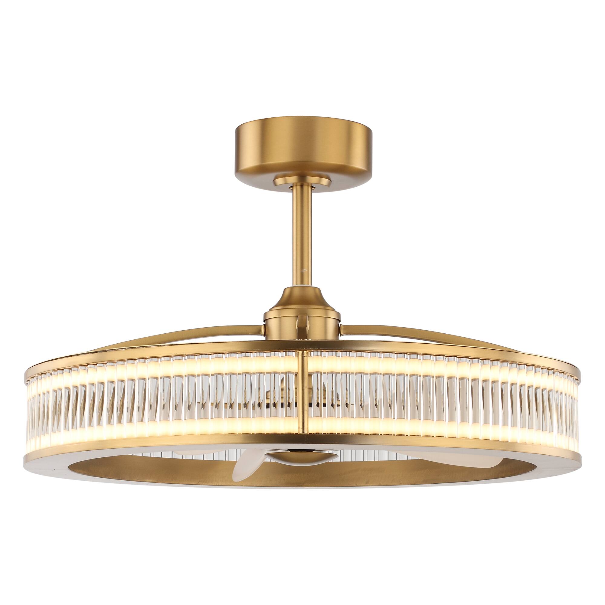 Alt View 5. Perimost - 30" Modern Gold Crystal Shade Chandelier Ceiling Fan with Remote and LED - Gold.