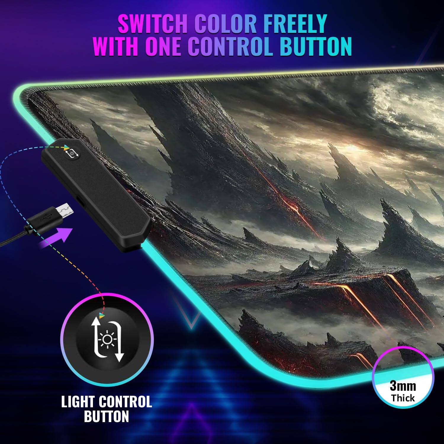 SWITCH COLOR FREELY WITH ONE CONTROL BUTTON

LIGHT CONTROL BUTTON

3mm Thick