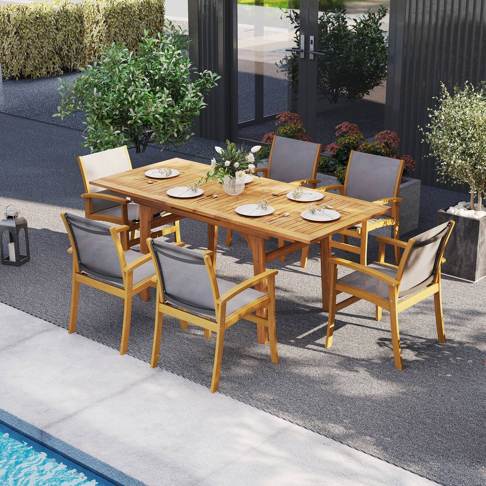 Alt View 3. Costway - Costway 9 PCS Acacia Wood Outdoor Dining Set for 6-8 with 1.97" Umbrella Hole - Gray.