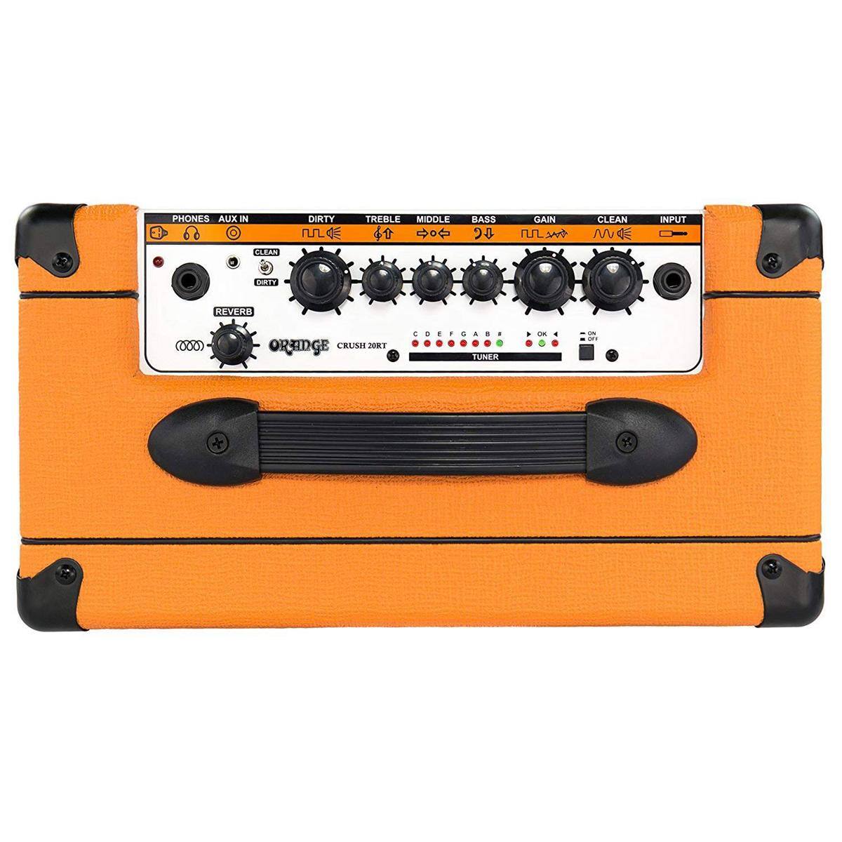 PHONES AUX IN  
DIRTY  
TREBLE  
MIDDLE  
BASS  
GAIN  
CLEAN  
INPUT  
REVERB  
ORANGE  
CRUSH 20RT  

TUNER  
C  
D  
E  
F  
G  
A  
B  
OK  
ON