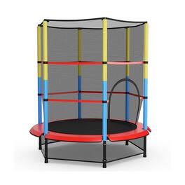 Pefilos - 55 Inches Kids Trampoline Recreational Bounce Jumper with Safety Enclosure Net, Bounce Trampoline for Outdoor as Garden - Multi-color