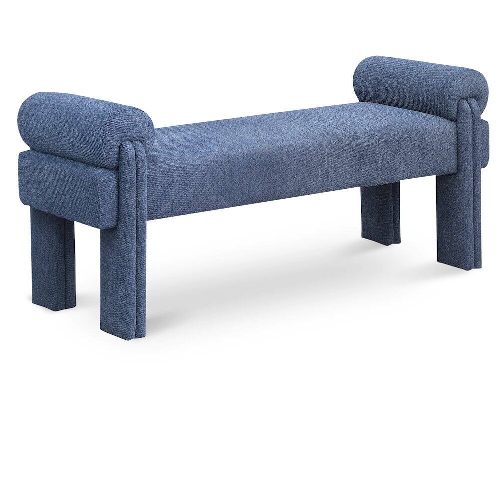 Front. Meridian Furniture - Stefano Navy Polyester Fabric Bench - Blue.
