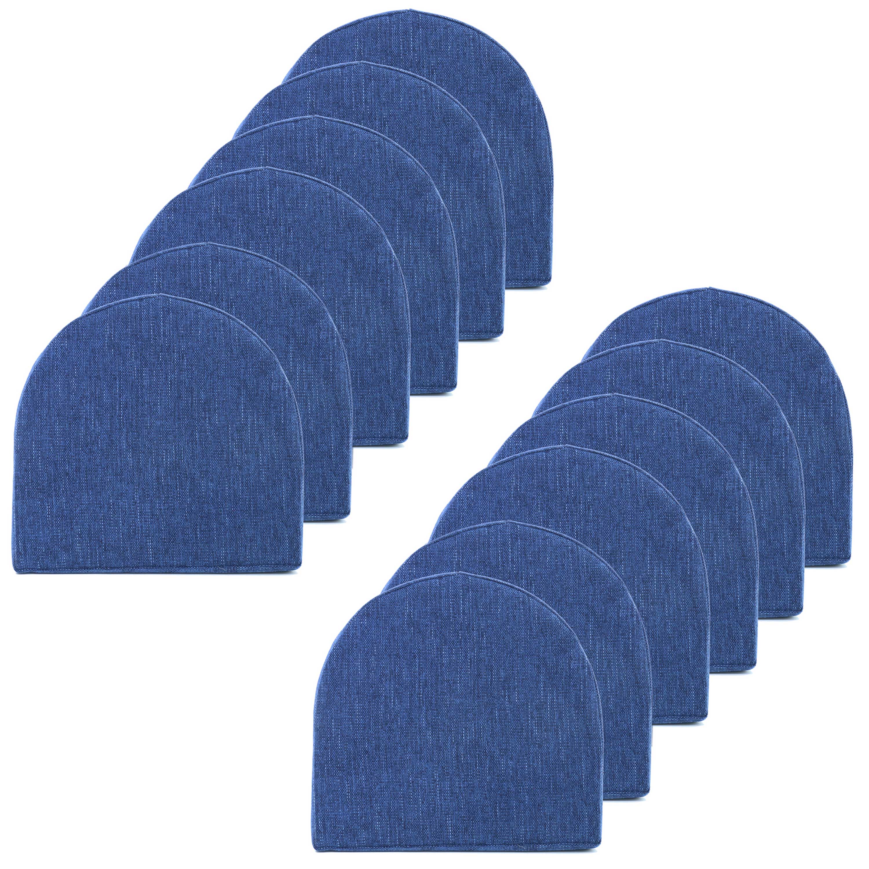 Front. Sweet Home Collection - U-Shape Molded 100% High Density Memory Foam Chair Pads With Ties, 12-Pack - Navy.