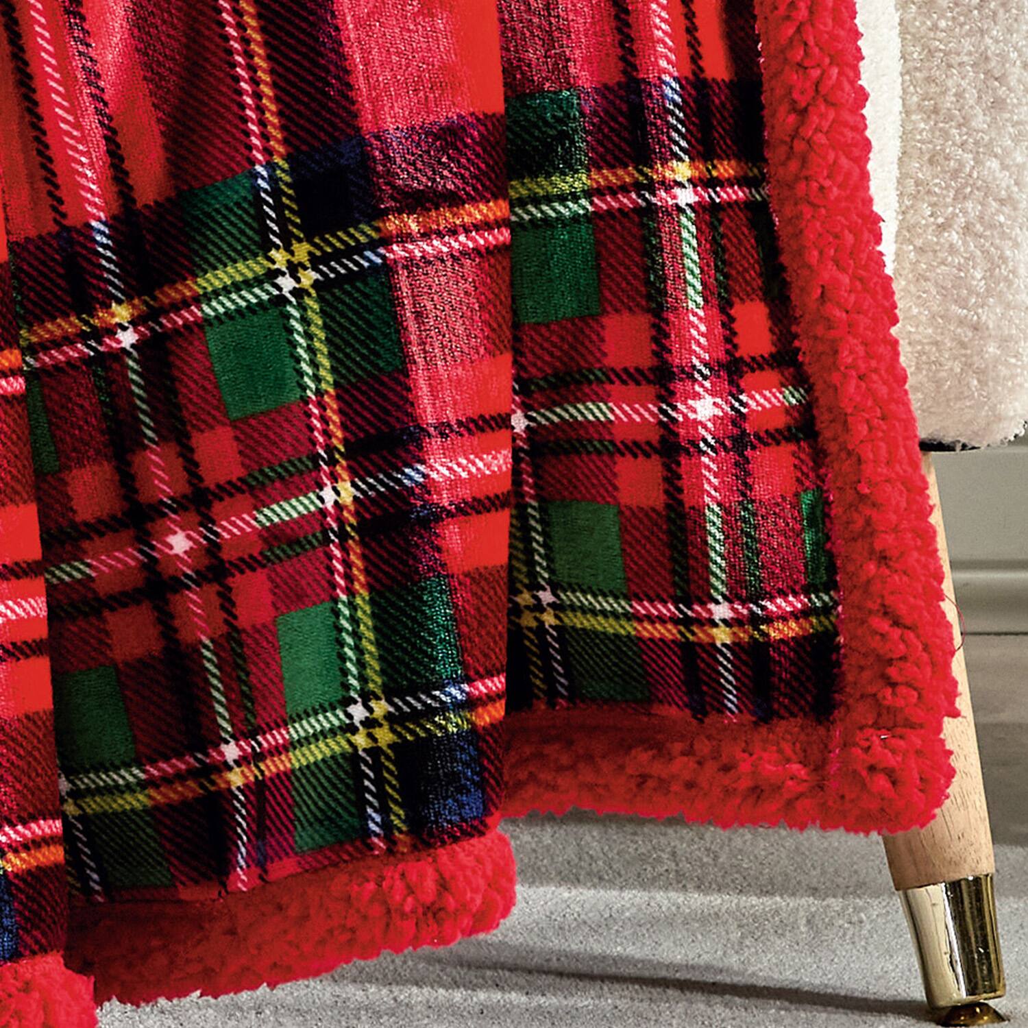 Back. Plazatex - Plazatex 100% Polyester Plaid Printed Reversible Throw Blanket 50" x 60" Green-Red - Multicolor.