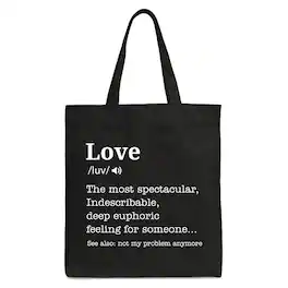 OrnamentallyYou - Love Not My Problem Anymore Definition Canvas Tote Bag, Sarcastic Gift Shopper for Exes - Black