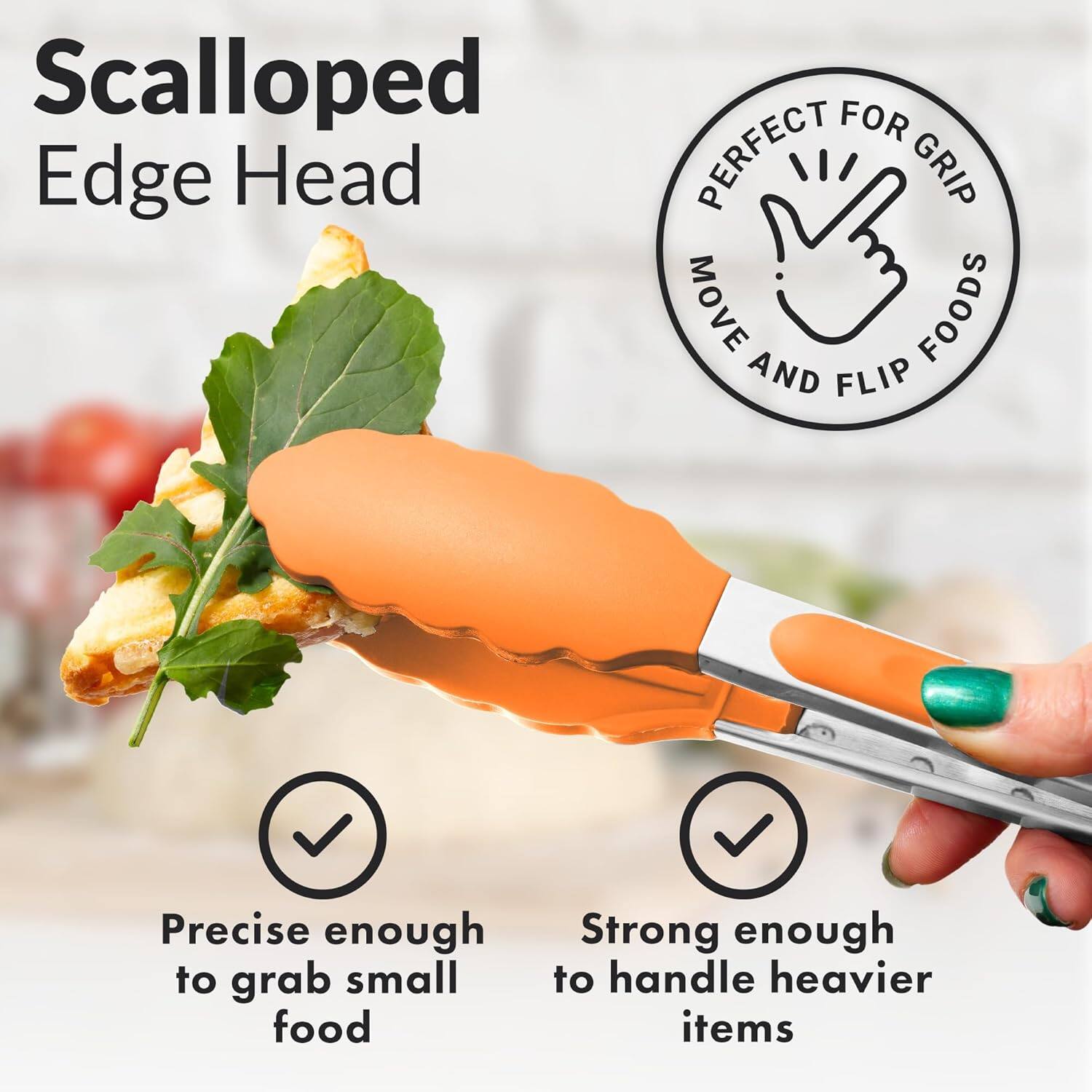 Scalloped Edge Head, Perfect for grip, move and flip foods, Precise enough to grab small food, Strong enough to handle heavier items