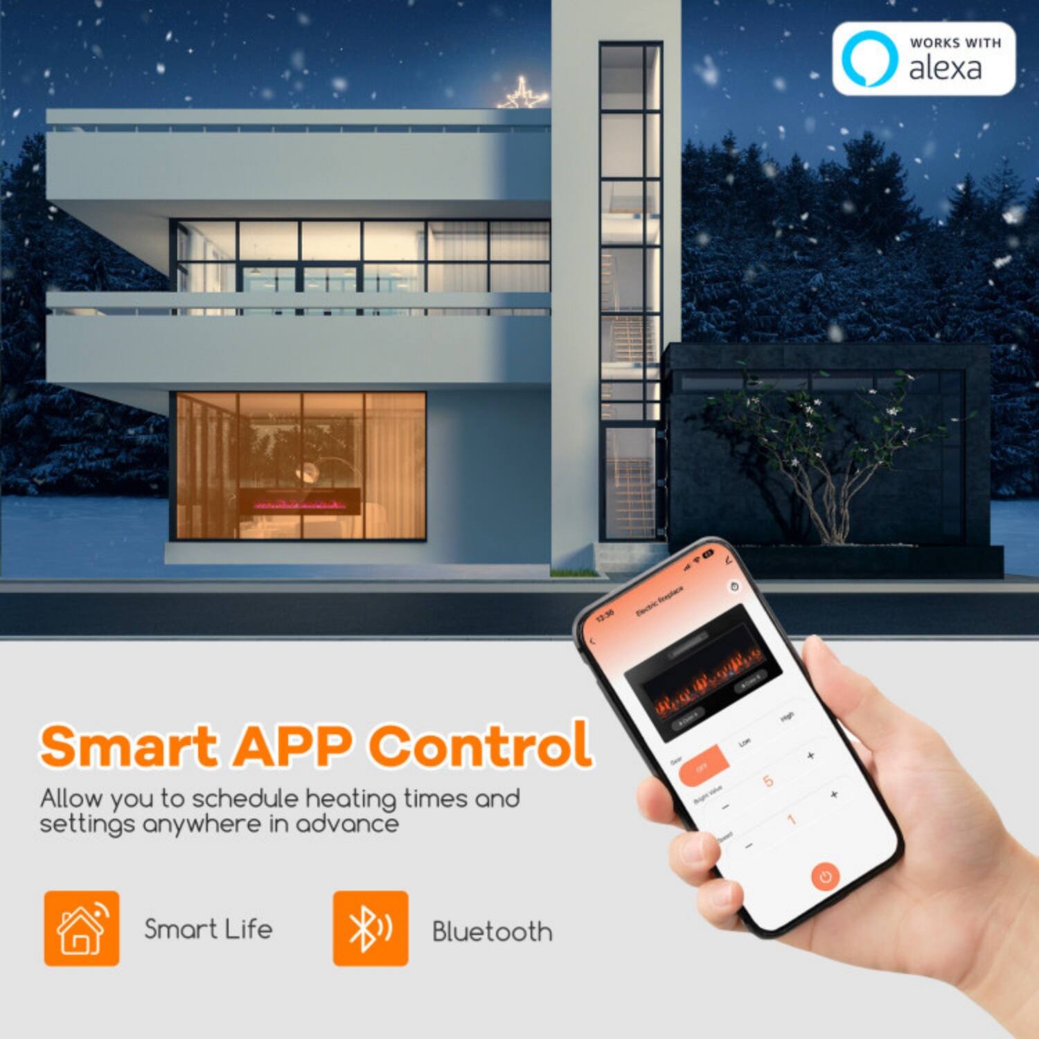 WORKS WITH alexa

Smart APP Control
Allow you to schedule heating times and settings anywhere in advance

Smart Life Bluetooth