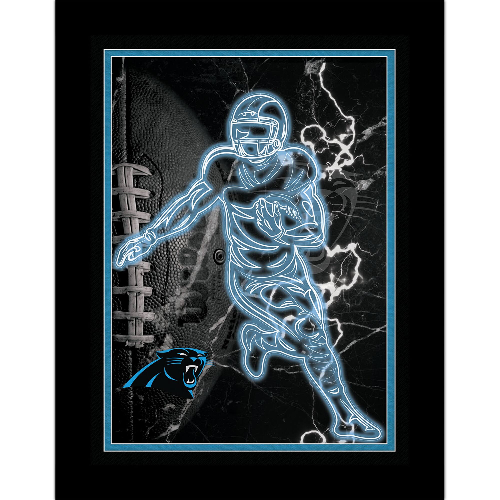 Black Carolina Panthers 12'' x 16'' Framed Neon Player Print