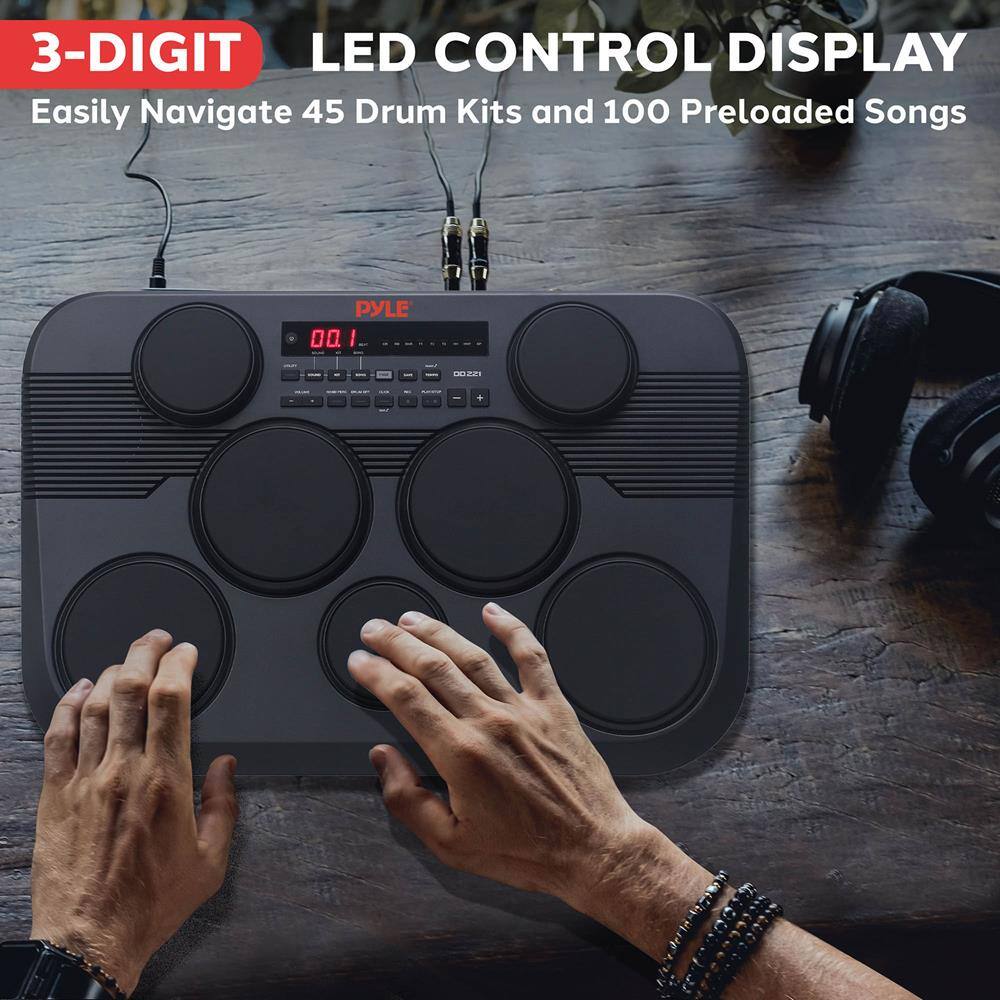 3-DIGIT LED CONTROL DISPLAY  
Easily Navigate 45 Drum Kits and 100 Preloaded Songs  
PYLE PD-0022