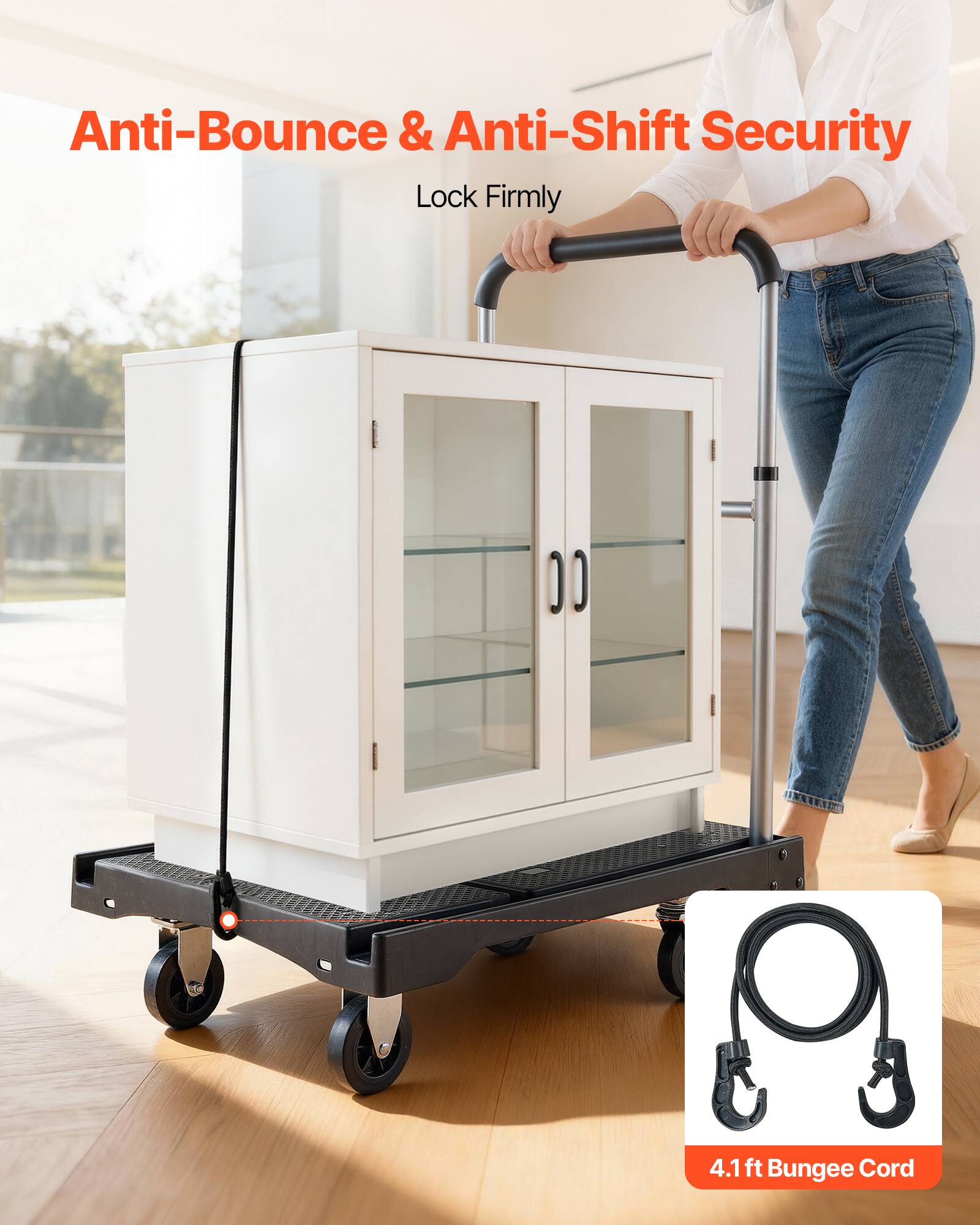 Anti-Bounce & Anti-Shift Security  
Lock Firmly  

4.1 ft Bungee Cord