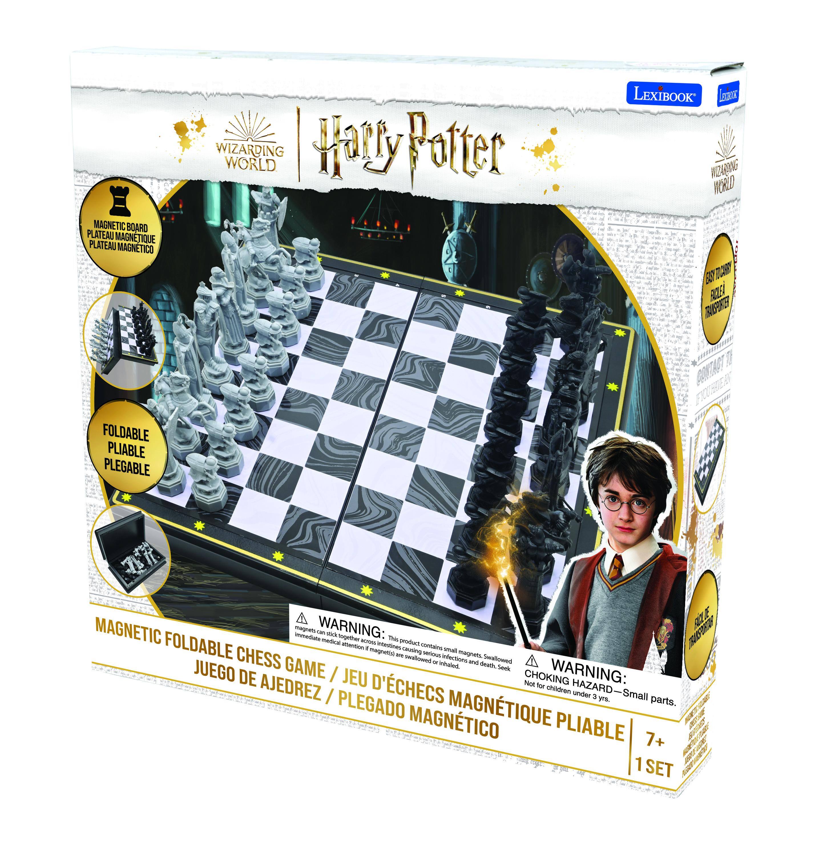 MAGNETIC BOARD  
PLATEAU MAGNETIQUE  
PLATEAU MAGNETICO  

WIZARDING WORLD  
Harry Potter  

LEXIBOOK  

FOLDABLE  
PLIABLE  
PLEGABLE  

WARNING:  
- Magnets together - Teos  
- Small CHESS magnetic - JUEGO DE AJEDREZ / JEU D'ÉCHECS  
- Small parts - Small parts.  

CHOKING HAZARD:  
Not for children under 3 years - No para niños menores de 3 años  

MAGNETIC FOLDABLE CHESS GAME / JEU D'ÉCHECS MAGNÉTIQUE PLIABLE / JUEGO DE AJEDREZ / PLEGADO  

7+  
1 SET