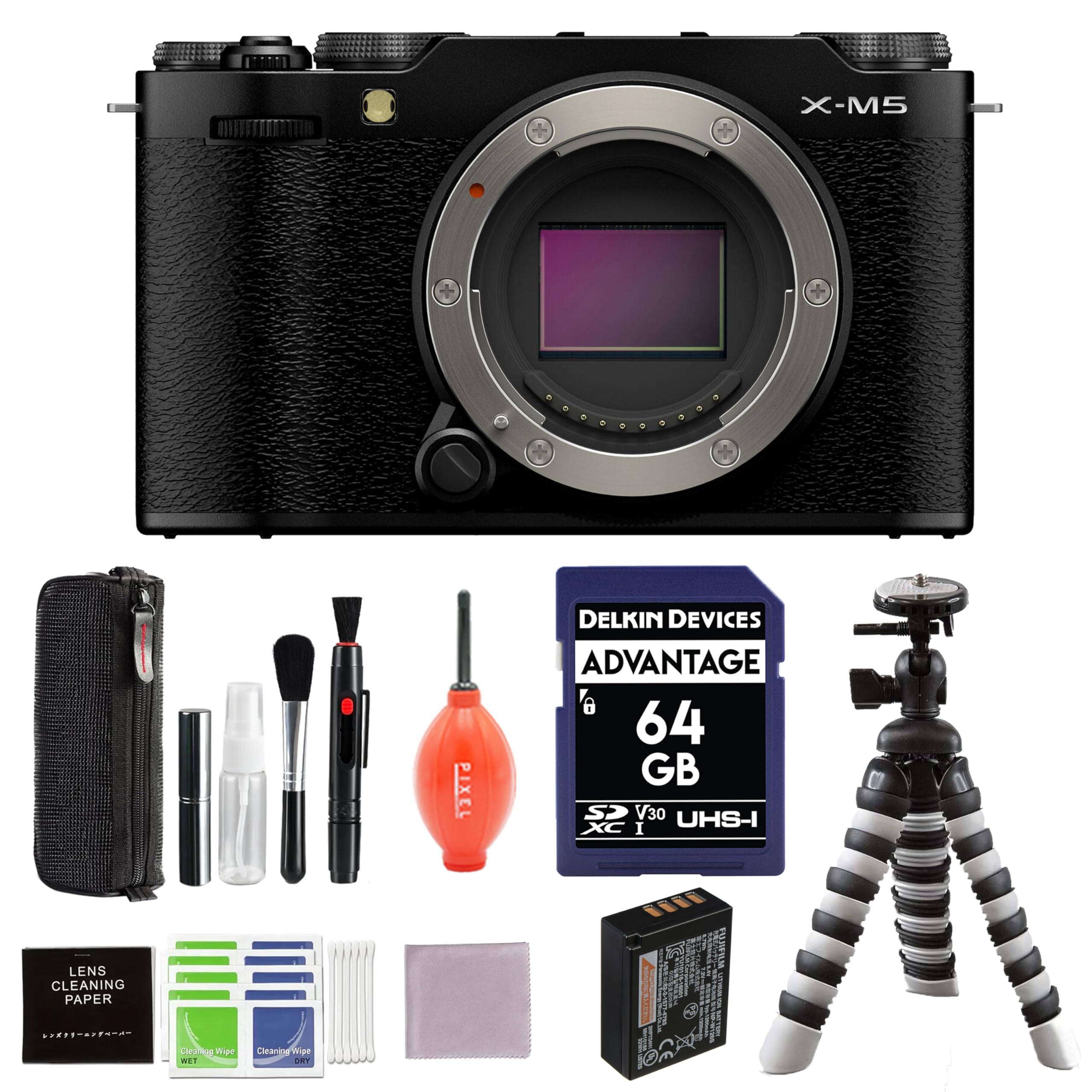 Fujifilm X M5 Mirrorless Camera (Black) with Flexible Tripod, 64GB