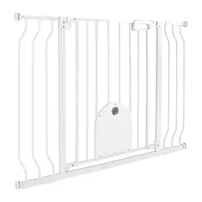 Front. VEVOR - Baby Gate for Stairs, 29.5-43 in Adjustable Width, Baby Gate with Adjustable Cat Door, with Pressure Mount Kit - White.